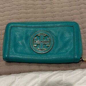 Tory Burch Teal Zip-Around Wallet